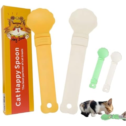 podafu 2pcs Cat Strip Feeder Spoon, Happy Spoon for Cats, Cat Lickable Squeezable Creamy Treat, Cat Wet Treats Dispense Spoon, Cat Treat Spoon Squeeze, (Beige&Green/Beige&Orange) Cover