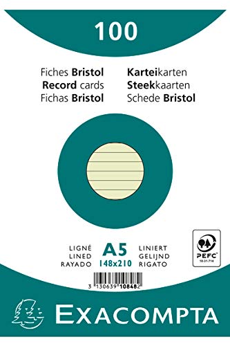 Exacompta 10848SE Karty indeksowe - fiszki - nieperforowany karton - 148x210mm - w linie - 100 sztuk - kolor: zielony