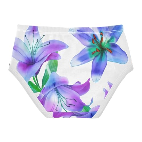 Toddler Underwear Floral 2t Cotton Girl Panties Cute Fancy Underpants Briefs Watercolor Lilies Pastel Blue2