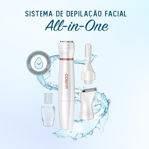Conair, Depilador Feminino, Aparador Facial e Corporal, À Pilha, 5 Acessórios, All-In-One - Sem Fio