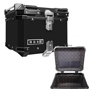 Aluminum Motorcycle Top Case, 40L 45L 55L Motorcycle Trunk Tail Box Heavy Duty Motorcycle Top Box Rear Luggage Case With Soft Backrest, Black/Silver 8 41zihcvh9sl. sl500 . ss300