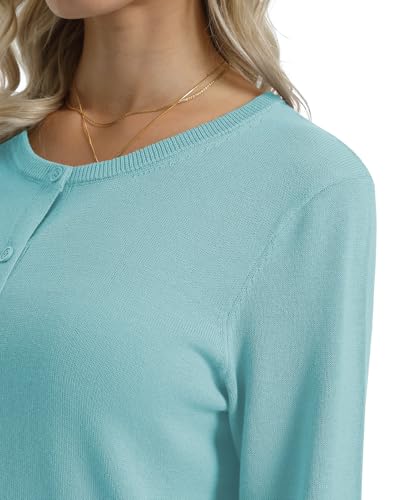 Image of QUALFORT Women's 100% Cotton Lightweight Cardigans Long Sleeve Knitted Button Down Sweater
