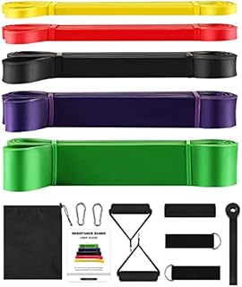 Allvodes Resistance Bands Set, Pull Up Assist Bands, Exercise Bands Set with Door Anchor, Handles and Ankle Straps, for Resistance Training, Physical Therapy, Home Workouts(Set of 5-15pcs)