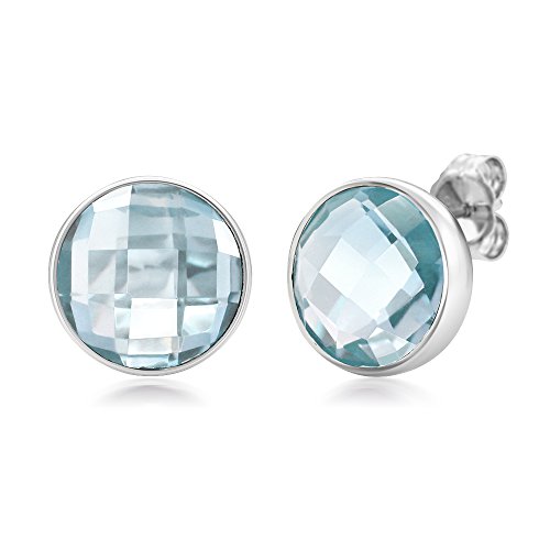 Gem Stone King 925 Sterling Silver Blue Topaz Round Checkerboard Style Women