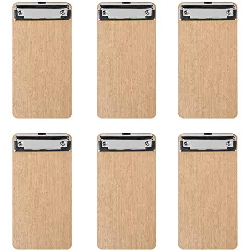 BOMKEE 6 Pack Wooden Mini Clipboard, A6 Bill Clip Board Small Pocket Clipboards Business Portfolio Memo Folder Writing Pad with Concealed Hanging Hole for Hotel, Bars, Pub, Restaurant