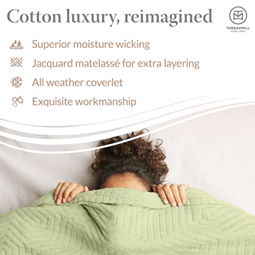 Threadmill Luxury Cotton Blankets for Queen Size Bed | All-Season 100% Cotton Queen Size Blanket | Aster Cozy Lightweight, Soft Breathable Coverlet fits Full Size Bed, 90x92 | Sage Green