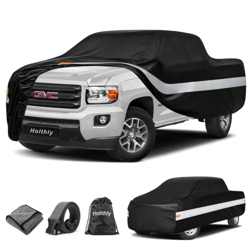 Image of 10 Layers Truck Cover Waterproof All Weather Custom Fit GMC Canyon(2004-2026) Extended /Crew Cab Short Bed, Outdoor Full Exterior Pickup Car Cover Sun Rain Snow Ice Protection. Black