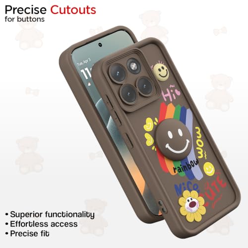 Image of Pikkme Back Cover for Motorola Moto Edge 70 Fusion 5G | Soft Silicone| Cute Rainbow Smile & 3D Cartoon Flower Design | Shockproof Raised Camera Protection Bumper Case (Brown)