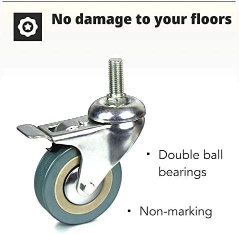 H&S 4 Castor Wheels Heavy Duty 75mm PU Swivel Trolley Furniture Caster with Brakes - Screw