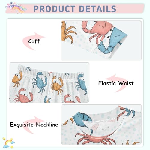 Pajama Sets Long Sleeve Crab Pattern with Colors Soft Comfy Sleepwear 2 Piece PJS 3-8T4