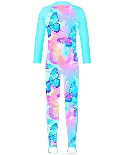 Image of TFJH E Girls Long Sleeve One Piece Swimsuit UPF 50+ Front Zipper Rash Guard Stirrup for Beach