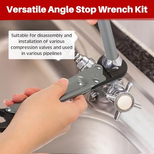 Image of 4 Pcs Angle Stop Wrench Kit Plumbing Tool, Olive Ring Removal Tool with Diameter of 1 /2 inch, 3 /4 inch, Compression Sleeve Puller for 1 /2 inch Compression Fitting, Install Angle Stop Nut(Ferrule,Grey)