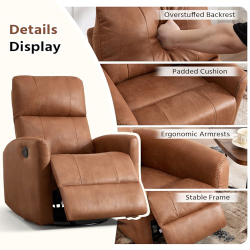 Image of HAOMARKETS Swivel Rocker Recliner Chair Set of 2, Manual Faux Leather Glider Rocking Recliners for Adults, 360 Swivel Nursery Reclining Sofa with Padded Backrest for Living Room, Dark Brown