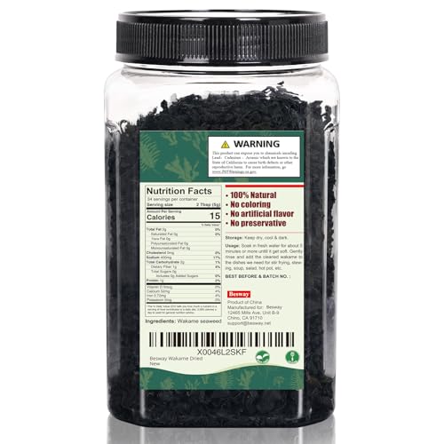 Besway Wakame Seaweed 6 oz, 100% Nature Dried Seaweed for Seaweed Salad, Flavorful Soups & Stews, Healthy Dried Vegetables Non-GMO, Gluten Free