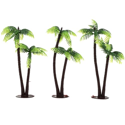 DOITOOL Plastic Green Palm Tree Cupcake Topper 3PCS Miniature Palm Tree Figurines Cake Toppers for Cake Decorations, Diorama Supplies