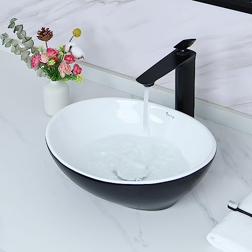 Davivy 15.7\'\' X 13.4\'\' Matte Black Oval Vessel Sink with Pop Up Drain,Bathroom Vessel Sinks,Ceramic Vessel Sink,Bathroom Sinks Above Counter,Counter top Sink,Matte Black Vessel Sink for Bathroom
