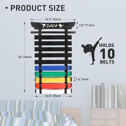 image for Winartton 10 Belts Karate Belt Display Rack with Stickers, Taekwondo B