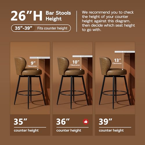 Image of 26 inch Brown Bar Stools Set of 4, Swivel Kitchen Island Chairs
