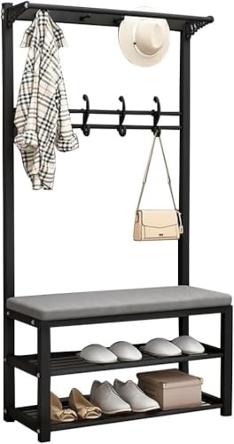 JvFbjLF Perchero 3 en 1 for recibidor, Perchero pequeño con Espacio for Guardar Zapatos, for Entrada, Banco de Pasillo(Black Gray,100Cm)