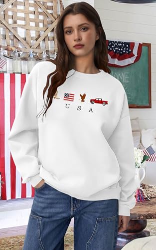 Image of LAZYCHILD USA Sweatshirt Women American Flag Shirt Patriotic TShirt Stars Stripes Pullover 4th of July Tee Tops