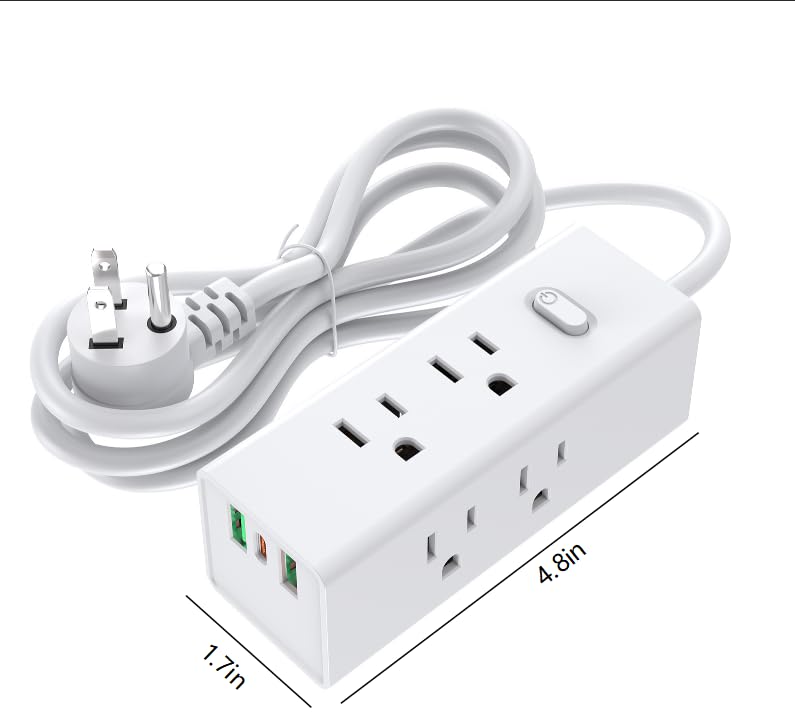 Regleta protector contra sobretensiones - Cable de extensión de 1.22 metros con 6 tomas anchas y 3 puertos USB (1 USB C), extensible para montaje en pared, enchufe plano, para viaje, hogar, oficina y dormitorio universitario, Blanco miniatura 2