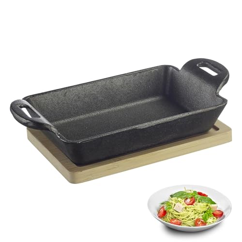 Westmark Plat en fonte Tapas + Friends - Petit plat à gratin en fonte tous feux dont induction et grill + dessous en bambou - Fer 300 ml, Noir