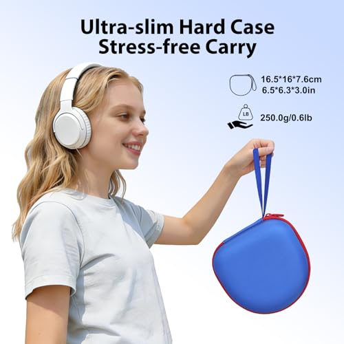 Image of Headphone Headset Case for JLab JBuds Lux ANC /Beats /JBL /TOZO /BERIBES /Picun /KVIDIO Noise Cancelling Over-Ear Foldable Headphone, Blue+Red Edge (Case Only)