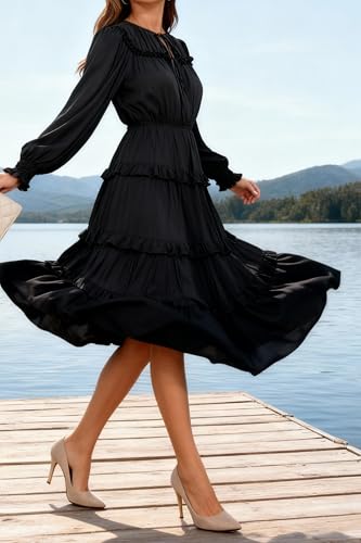 Image of Women's Short Sleeve Summer Boho Pleated Rayon Mid Dresses with Pockets for Wedding Guest