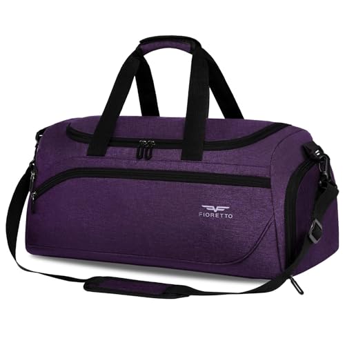 FIORETTO 35L Mens Sports Gym Bag with Wet Pocket & Shoe Compartment,Travel Duffle Bag Overnight Bag with Padded Shoulder Strap, Water-Resistant Sports Holdall for Swimming, Basketball Dark Purple