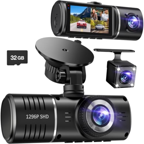 Dash Cam Front and Rear, 1296P Dash Camera for Cars, 3 Channel...