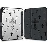 VibrantFruitique Y2k Gothic Case for iPad (A16) 11th Gen 2025 11'/10th Gen 2022 10.9' Goth Cross Clear Hard Back Hybrid Case,with Pencil Holder Trifold Stand Slim Tablet Cover for Women
