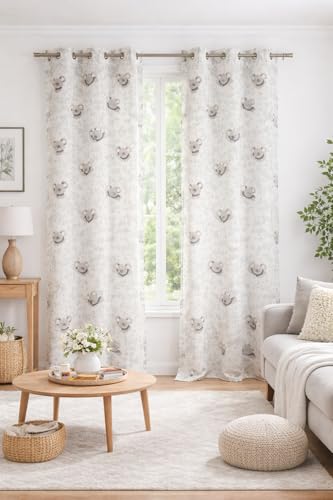 Image of THE LINEN COMPANY Cotton Sheer Printed Curtain for Window Bedroom and Living Roonm Home decor Set of 2 (05 Feet,Mni Koala)