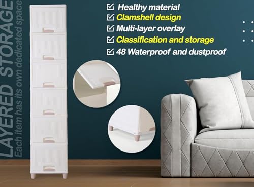Image of 6 Tier Cupboard for Storage Organizer /Plastic Storage Drawer /Stackable Storage Cabinet /Drawers for Storage Box /Multipurpose Storage Rack /Plastic Wardrobe Organizer (6 Layer White)