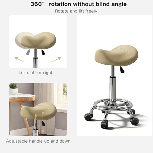 Image of Saddle Stool with Ring Pedal, Adjustable Hydraulic Rolling Chair with Wheels for Medical, Massage, Salon, Spa, Kitchen, and Drafting Use