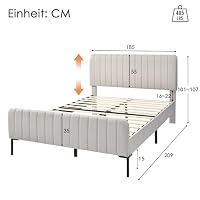 Kayan Polsterbett Doppelbett 180 x 200 cm, Bettgestell mit Lattenrost und Verstellbares Kopfteil, Lattenrost aus Holz, Leinen, Gepolstertes Bett in Beige&Grau (180 x 200 cm) – Ansicht 2