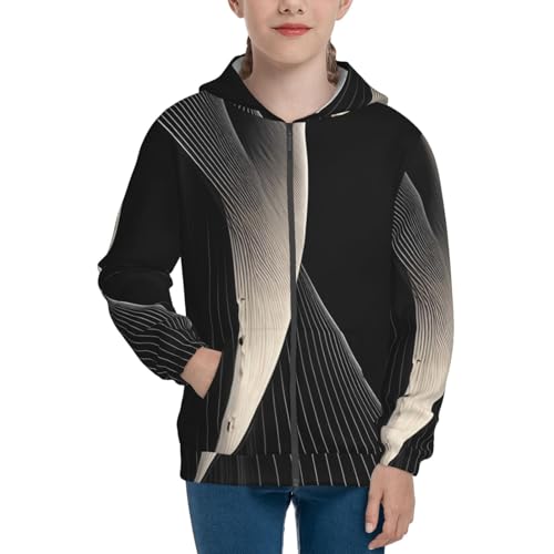 Abstract curves Print Girls Athletic Zip Up Hoodies,Sweatshirts with Pockets Long Sleeve Hooded Jackets, for 7-18 Y2