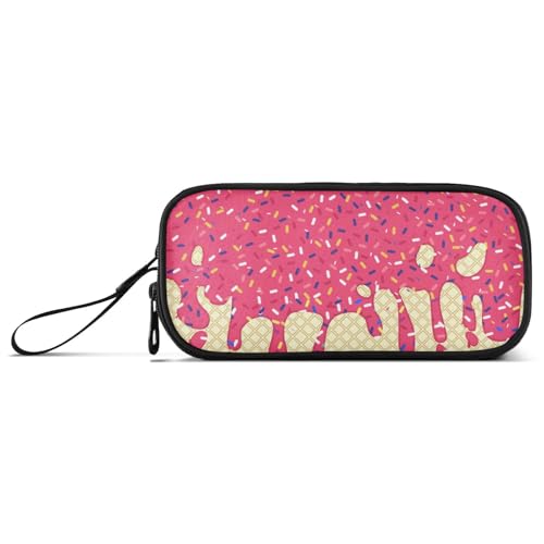 Image of Red Ice Cream Print Pencil Case Box Boys Girls Large Pencil Pouch Zipper Compartments Big Capacity Stationery Pen Bag Organizer for Kids Teens Adults School Office