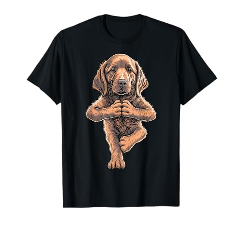 I cuccioli di cane portano armonia. Tranquillo cane Setter irlandese cane razza yoga cucciolo meditare in yoga albero vrikshasana posa design.