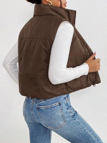 Women's Winter Coat Solid Color Zipper Front Short Padded Vest, Winter3