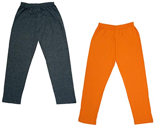 Image of IndiWeaves Girls Super Soft Cotton Solid Capri Pants (Orange, Grey, 8-9 Years) Pack of 2