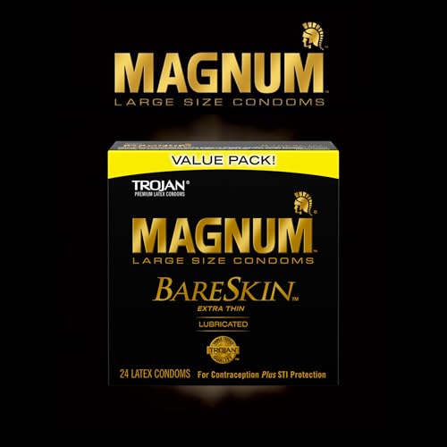 trojan magnum bareskin premium large condoms comfortable smooth lubricated condoms for men 24 count value pack
