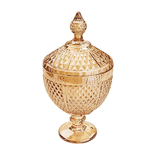 Potiche de Cristal com Pé Bico de Jaca Perseu Âmbar 15cm x 28cm - Lyor