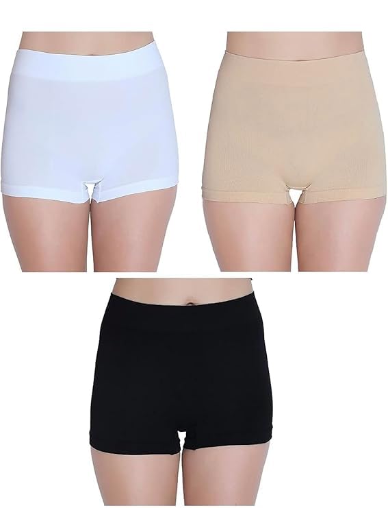 louryn koulyn Seamless Boyshort Underwear, High Waist, Pack of 3, White, Beige, Black-picture-13