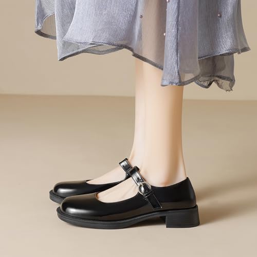 Women's Patent Leather Low Block Heel Mary Janes Fashion Round Toe Ankle Strap Chunky Heels Pumps Oxfords Comfort Office Party Dress Shoes4