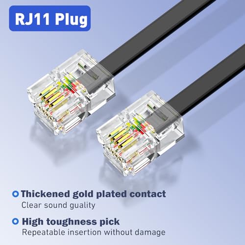 Image of moeverEX Phone Extension Cord 25 Ft, Black Telephone Cable with RJ11 Plug