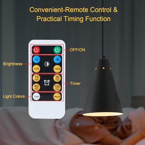 Dijiahua P-JDH116 Black Battery Operated Pendant Light 3 Pack With Remote Control,Wireless Led Mini Chandeliers With Metal Shade, Modern Dimmable 2 Color Temperatures Cord Hanging Indoor Lighting Fixtures thumb #6