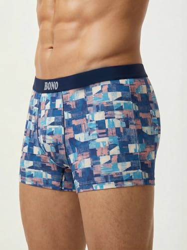 Image of BONO Men's Cotton Printed Mini Trunk Regular Fit Anti Microbiable Underwear Trunks Combo with No Marks Waistband (Pack of 2)