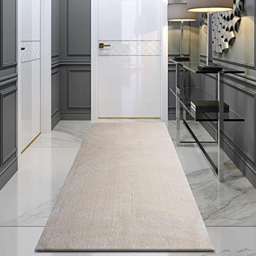 B&B Runner Rug for Hallways with Anti Slip Foam Backing Solid Non Shed Thick Dense Pile Runner Rug Carpe Mat for Bedroom Hall Living Room Study Table - 60 x 110 cm, Beige