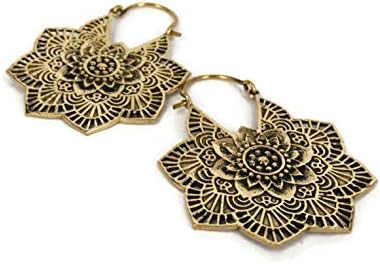Large Bohemian Gypsy Tribal Ethnic Indian Hoop Drop Dangle Earrings Retro Statement Earrings For Women Vintage Earring Brass Hoop Earrings Indian Jewelry