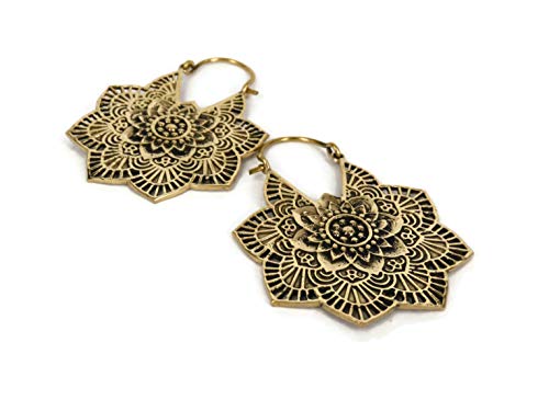 Large Bohemian Gypsy Tribal Ethnic Indian Hoop Drop Dangle Earrings Retro Statement Earrings For Women Vintage Earring Brass Hoop Earrings Indian Jewelry
